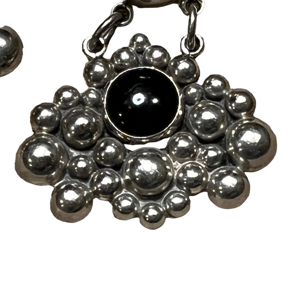 Sterling silver vintage 80’s clip on drop earrings with onyx center - Picture 2 of 4